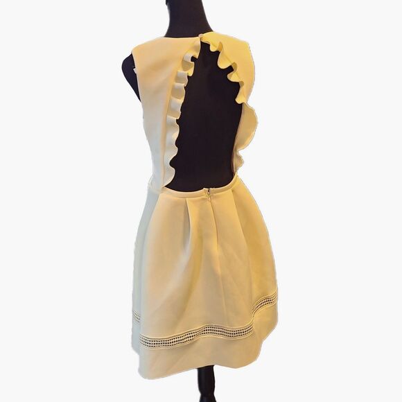 Asos NWT Light Yellow V-Neck Open Ruffle Back Fit & Flare Skater Dress, Size 8 - Picture 2 of 9